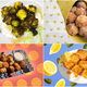 Clockwise from top left: brussels sprouts, bomboloni, lemon pepper tofu, and city chicken